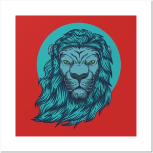 lion blue head illustration Posters and Art